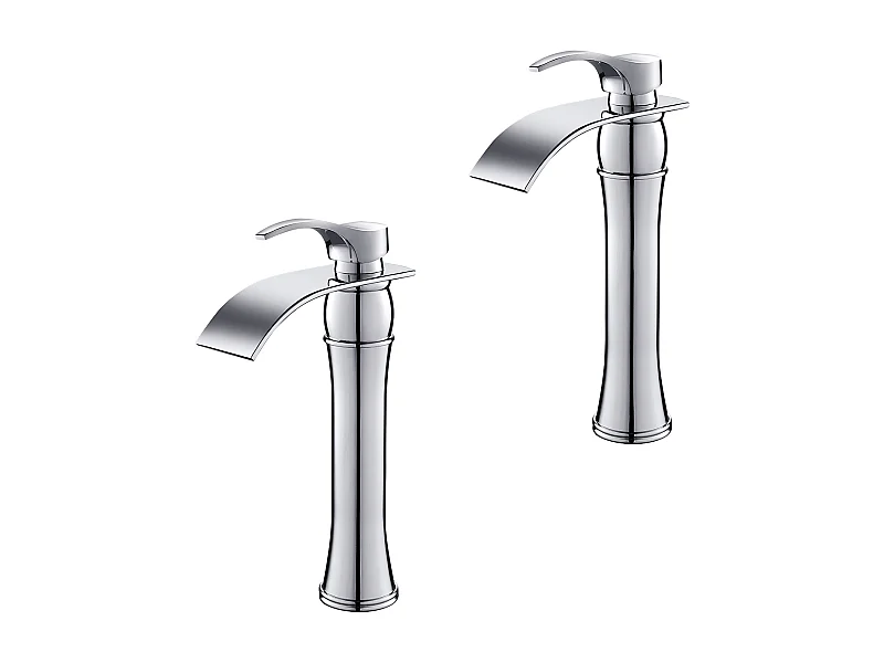 AuraLum Max 2pcs Mitigeur Lavabo Cascade Robinet Monocommand  pour Lavabo et Vasque,Haute Bec pour Vasque à Poser -en Laiton,Chromé,EU Modèle