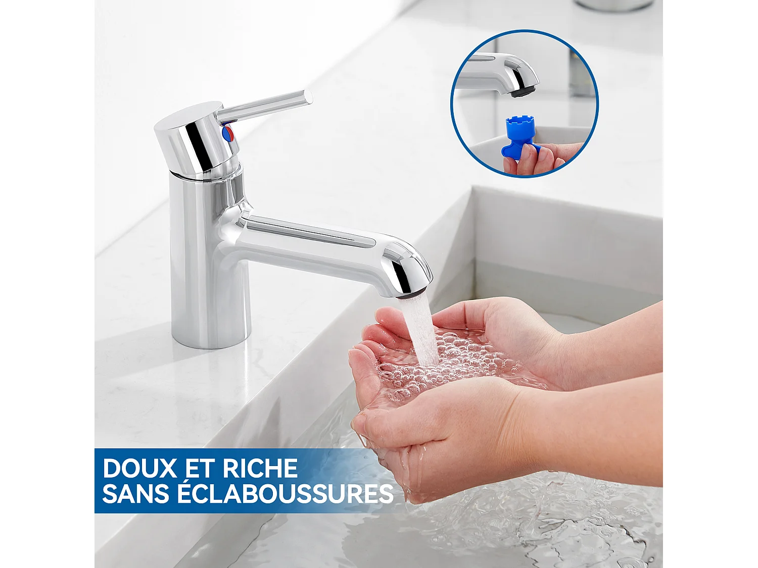 Waschtischarmatur, Bad-Waschbecken-Mischbatterie Kalt-/Warmwasser + Waschbeckenablauf Pop-up-Ablauf mit automatischem Überlauf Universal, Chrom