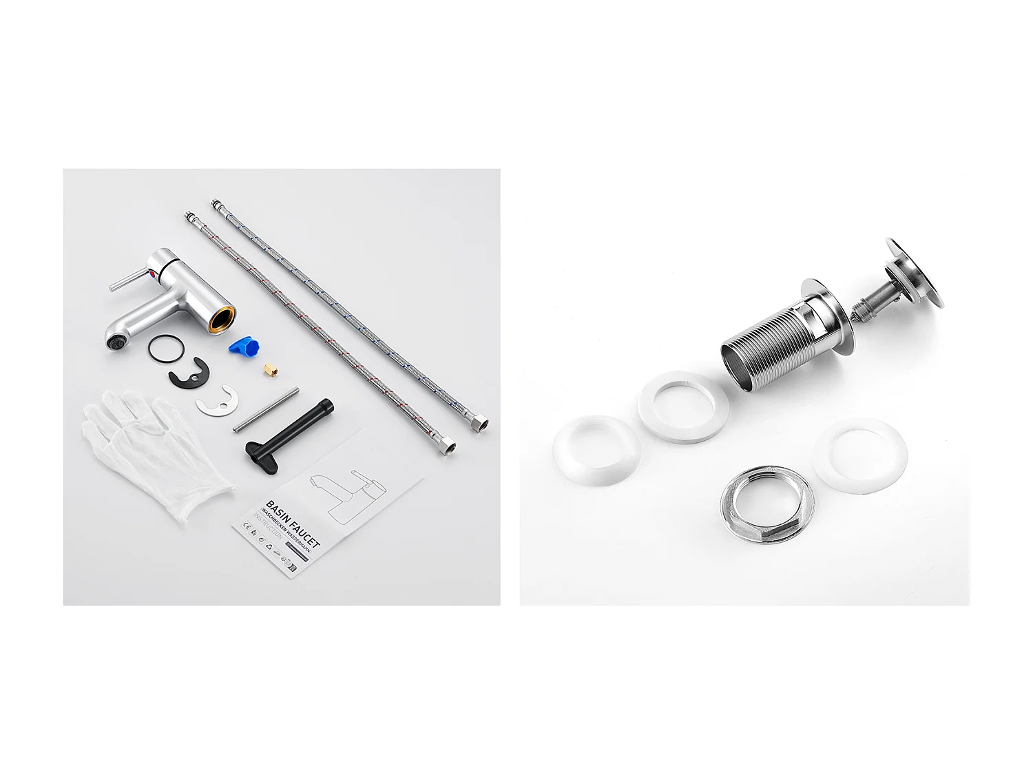 Waskraanabo,Wastafelmengkraan Badkamer Koud/Warm Water+Wastafelkraan Pop-up met Overloop Automatisch Universeel,Verchroomd