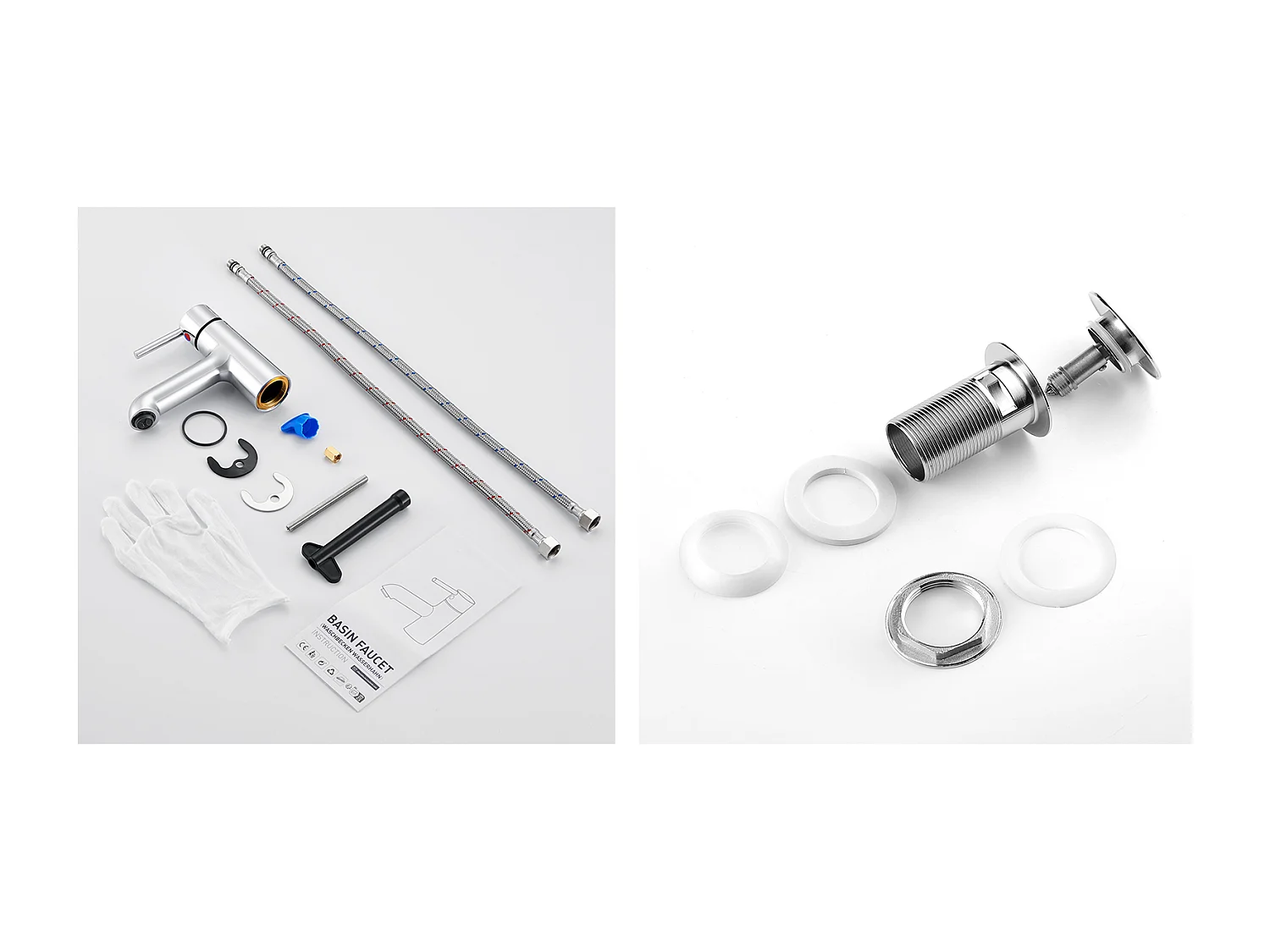 Waskraanabo,Wastafelmengkraan Badkamer Koud/Warm Water+Wastafelkraan Pop-up met Overloop Automatisch Universeel,Verchroomd