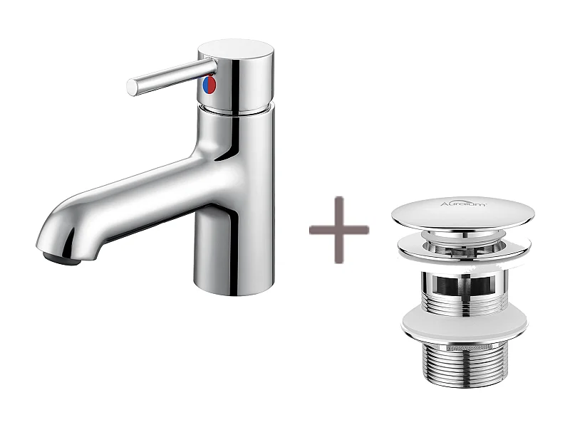 Robinet de lavabo,Mitigeur Lavabo Salle Bain Eau Froide/Chaude+Bonde de Lavabo Bonde Pop-up avec Trop-plein Automatique Universelle,Chromé