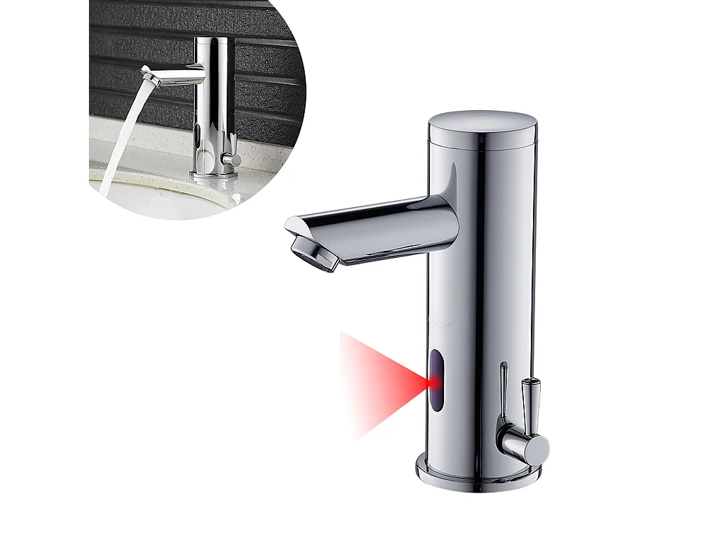 Auralum max Elektronische Infrarood Wastafelmengkraan Koud/Warm Water Messing Chroom+Handdoekhouder Badkamer Zelfklevend/Boren,Geborsteld