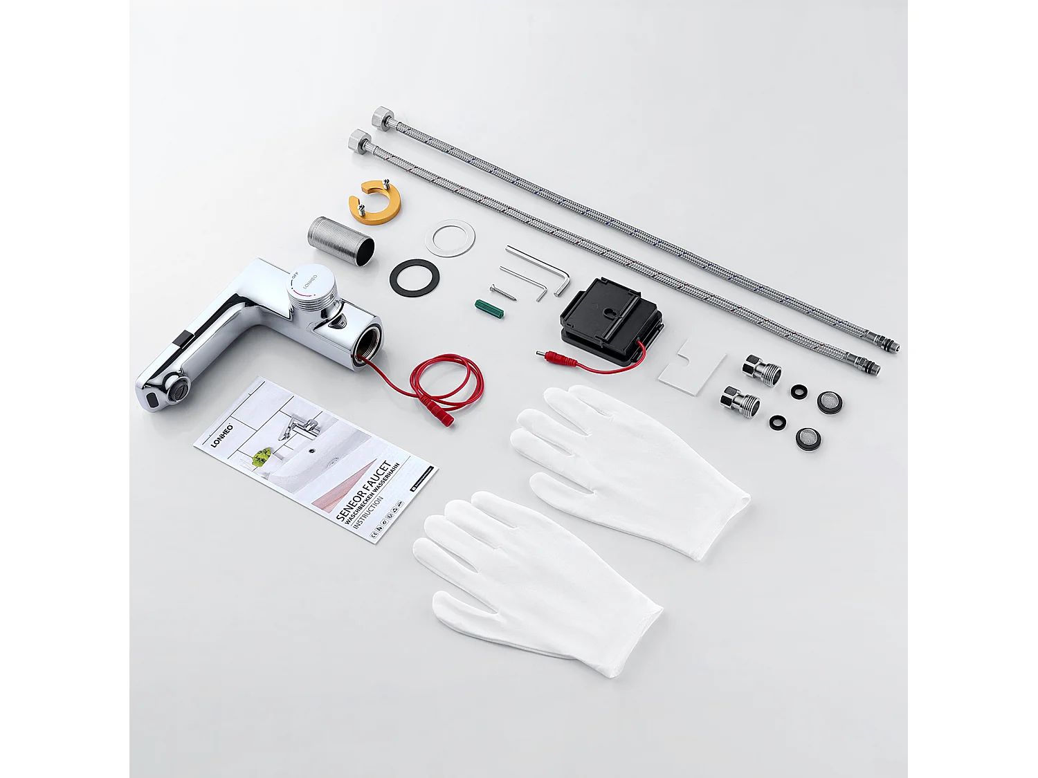 2 stücke Lonheomax Chrom Automatische Infrarot Wasserhahn mit Abnehmbarem Bubbler Dual Induction Waschbecken Mischbatterie Heiß/Kalt Wasser Bad Wasserhahn