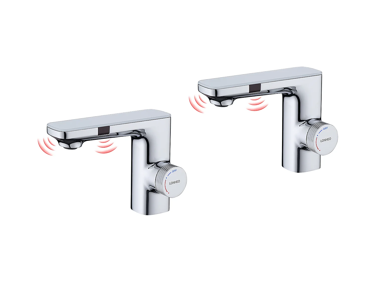 2 stks Lonheomax Infrarood Automatische Verchroomde Kraan met Romper Demonteerbare Wastafelmengkraan Dubbele Inductiekraan Warm/Koud Water Badkamer