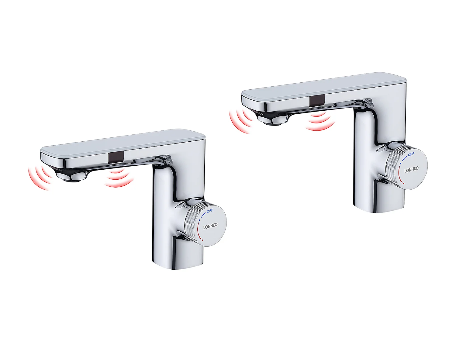 2pcs Lonheomax Robinet Chromé Automatique Infrarouge avec Barboteur démotable Mitigeur Lavabo à Double Induction Robinet Eau Chaude/Froide Salle Bain