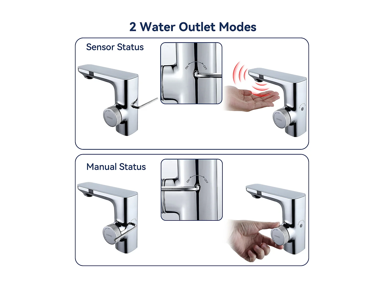 2pcs Lonheomax Robinet Chromé Automatique Infrarouge avec Barboteur démotable Mitigeur Lavabo à Double Induction Robinet Eau Chaude/Froide Salle Bain