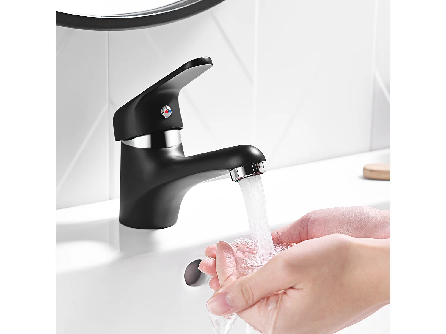 Auralum Max Negro Grifo Mezclador Lavabo,de Latón,Agua Caliente/Fría Ajustable+Soallero Baño,Autoadhesivo/Perforación,60CM,INOX 304