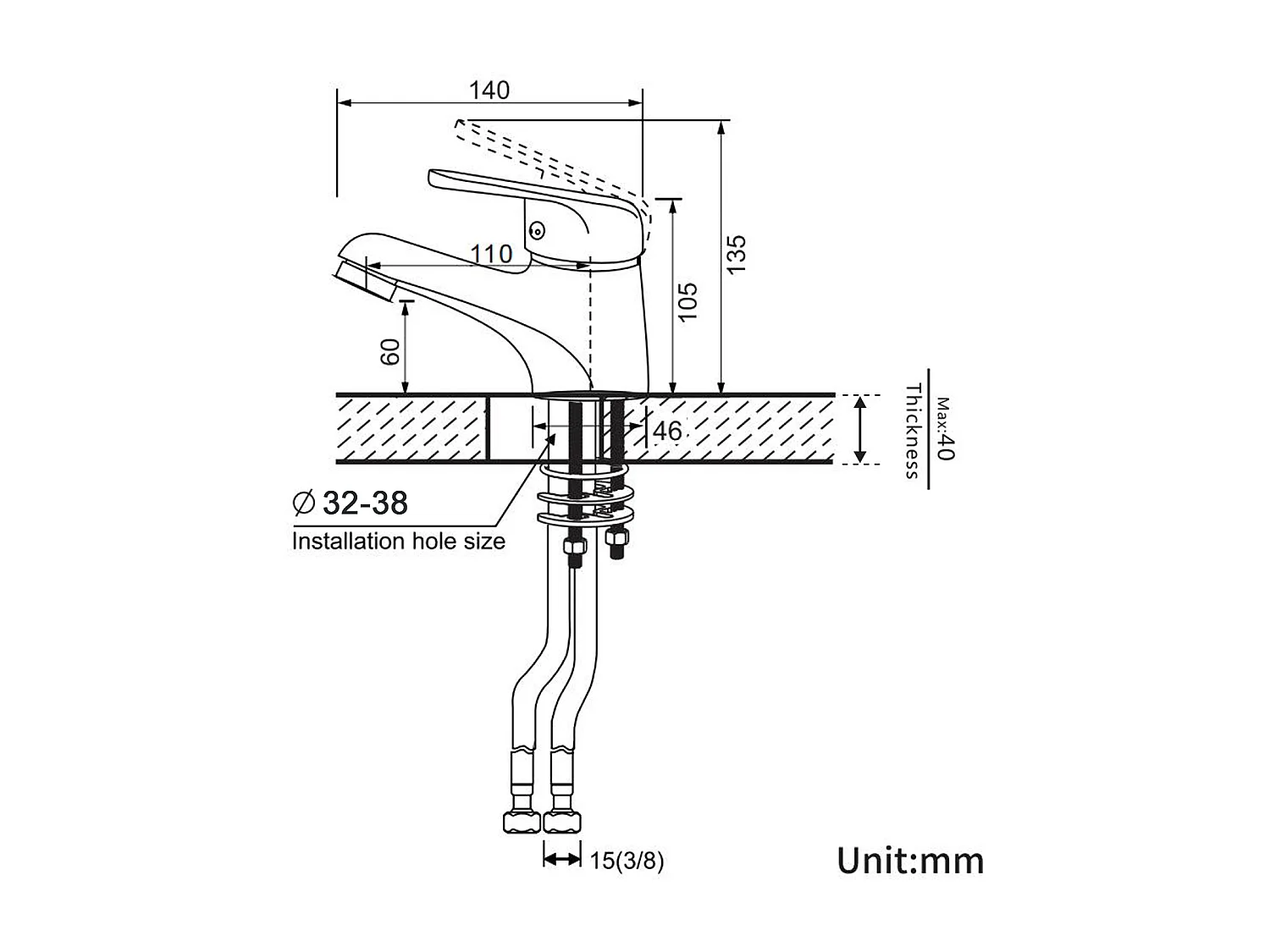 Auralum Max Negro Grifo Mezclador Lavabo,de Latón,Agua Caliente/Fría Ajustable+Soallero Baño,Autoadhesivo/Perforación,60CM,INOX 304