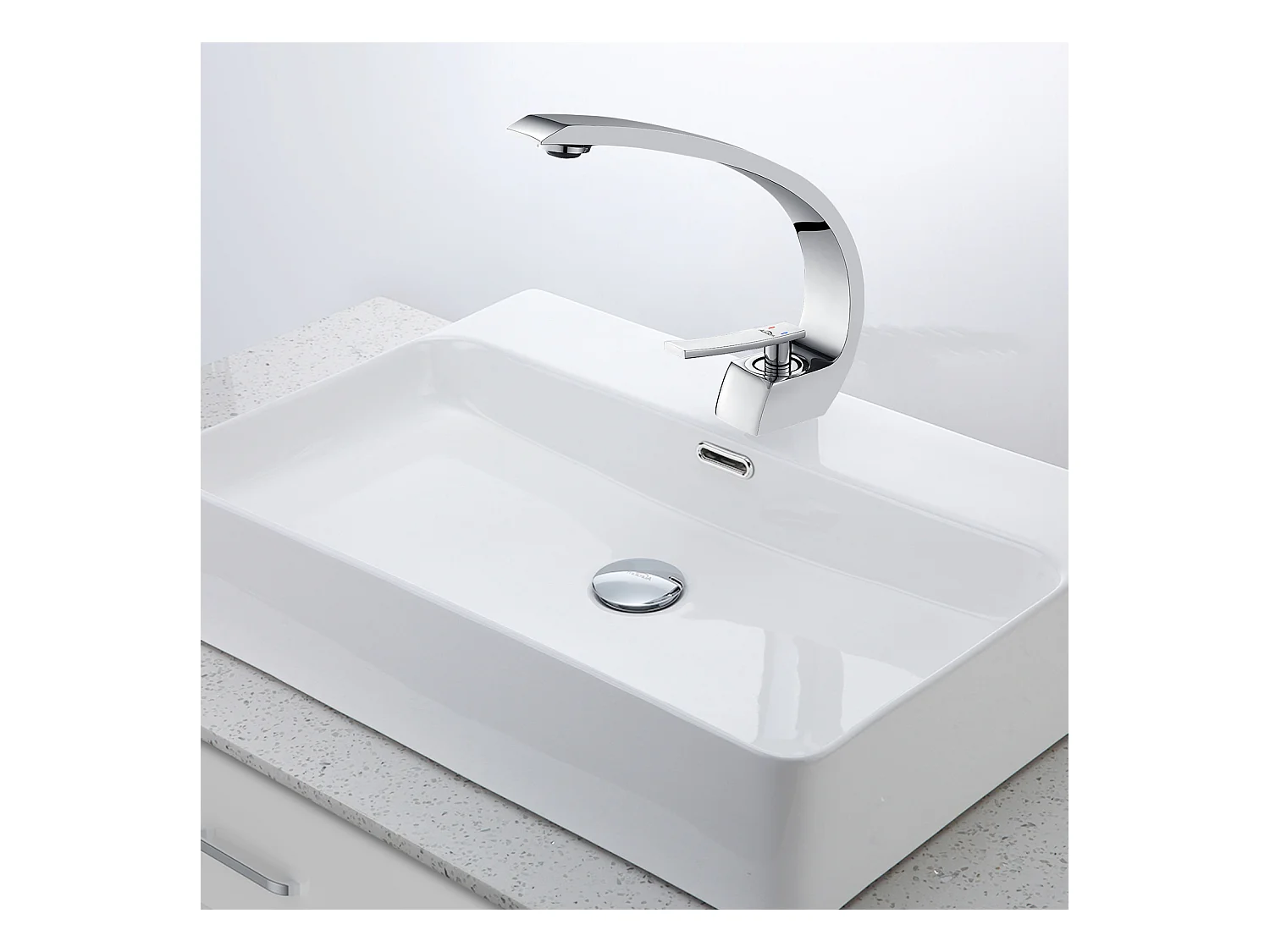 Arc Miscelatore LavaboIn Ottone Monoforo con Schiumatore Smontabile+Bonde de Lavabo Bonde Pop-up con Trop-plein Automatico Universale