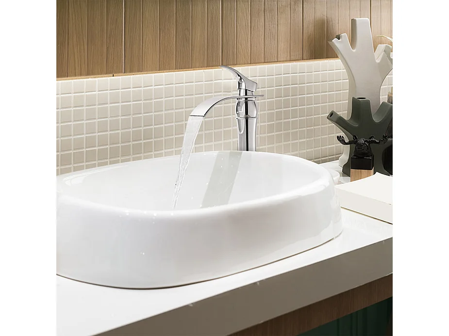 AuraLum Max Wastafelkraan Badkamer,Waterval Wastafelmengkraan,Hoge Uitloop 315mm,Wastafelkraan Messing Kranen,Verchroomd ,EU Model