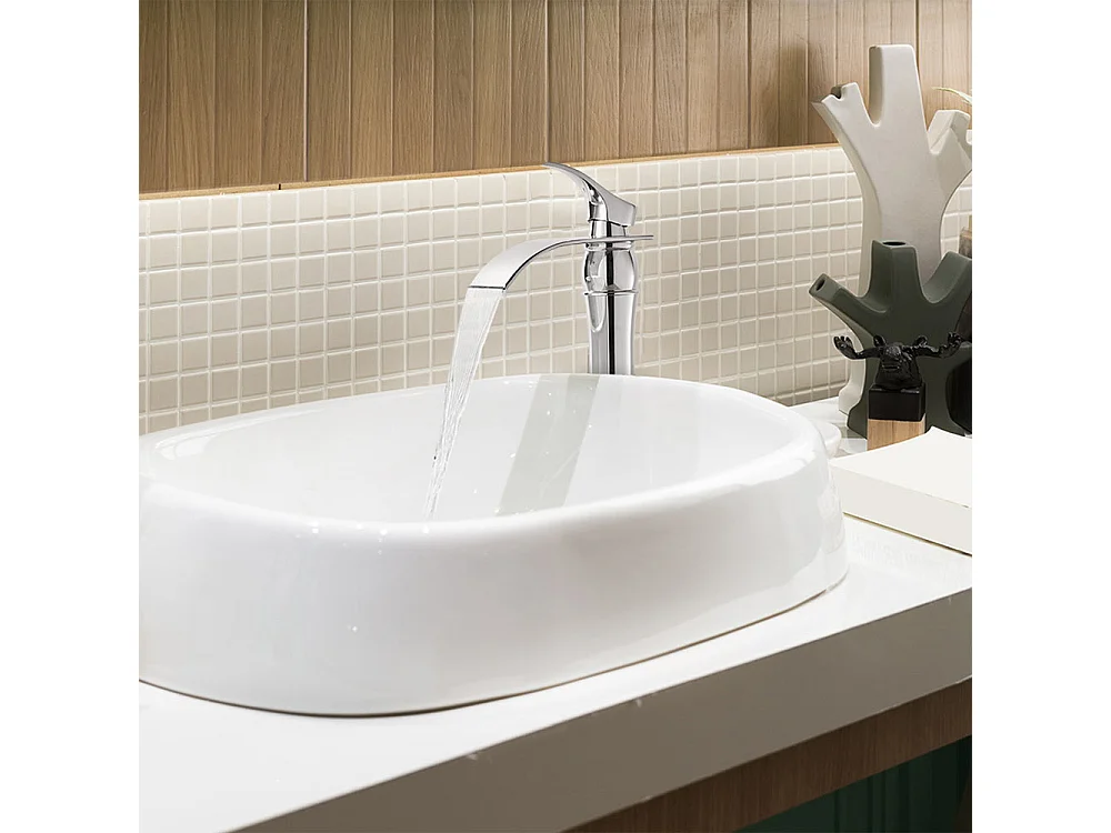 AuraLum Max Wastafelkraan Badkamer,Waterval Wastafelmengkraan,Hoge Uitloop 315mm,Wastafelkraan Messing Kranen,Verchroomd ,EU Model