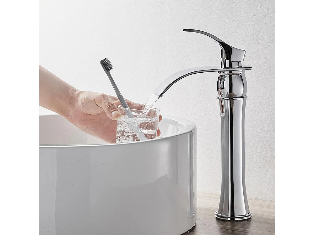 AuraLum Max Wastafelkraan Badkamer,Waterval Wastafelmengkraan,Hoge Uitloop 315mm,Wastafelkraan Messing Kranen,Verchroomd ,EU Model