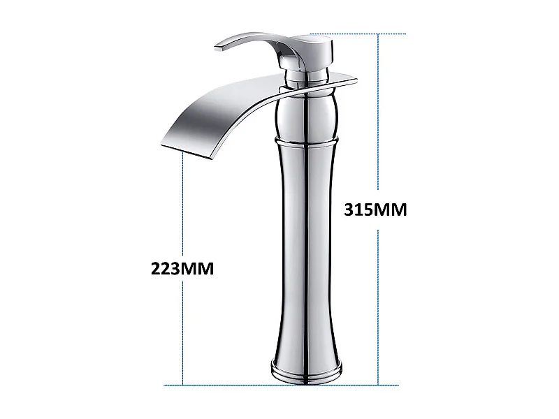AuraLum Max Wastafelkraan Badkamer,Waterval Wastafelmengkraan,Hoge Uitloop 315mm,Wastafelkraan Messing Kranen,Verchroomd ,EU Model