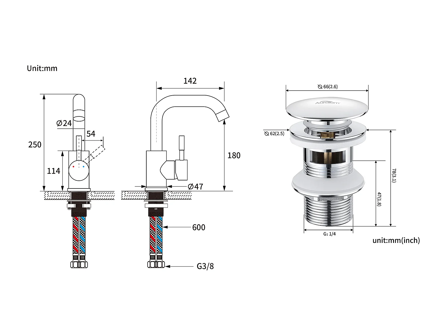 Mitigeur Lavabo,Robinet LavaboPivotant 360°,avec Aérateur Démotable,Chromé+Bonde Lavabo Bonde Pop-up avec Trop-plein Automatique Universelle