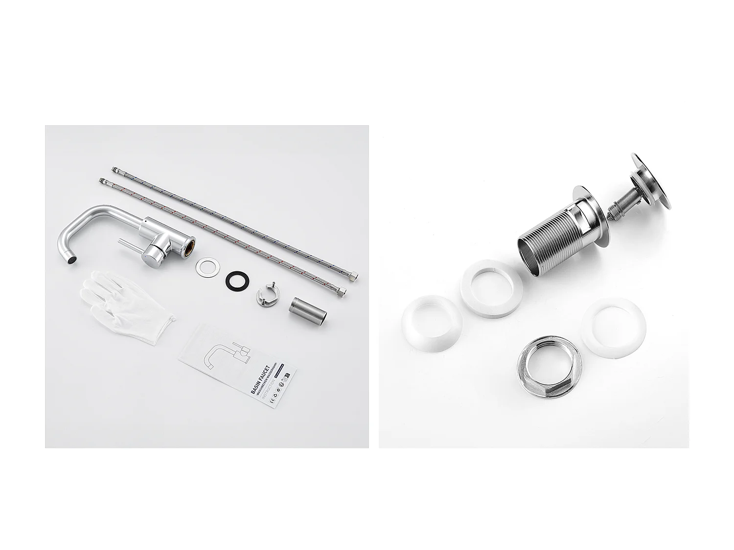 Mitigeur Lavabo,Robinet LavaboPivotant 360°,avec Aérateur Démotable,Chromé+Bonde Lavabo Bonde Pop-up avec Trop-plein Automatique Universelle