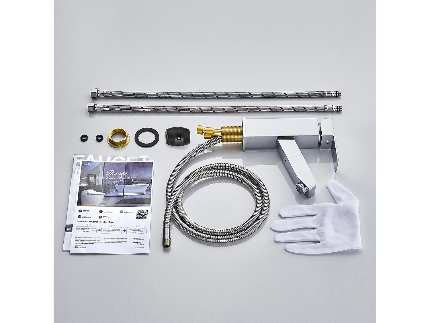 Grifo de Lavabo de Latón con Ducha Extraíble, Mezclador de Baño con 2 Modos, Aireador Desmontable, Cartucho de Cerámica, Cromado