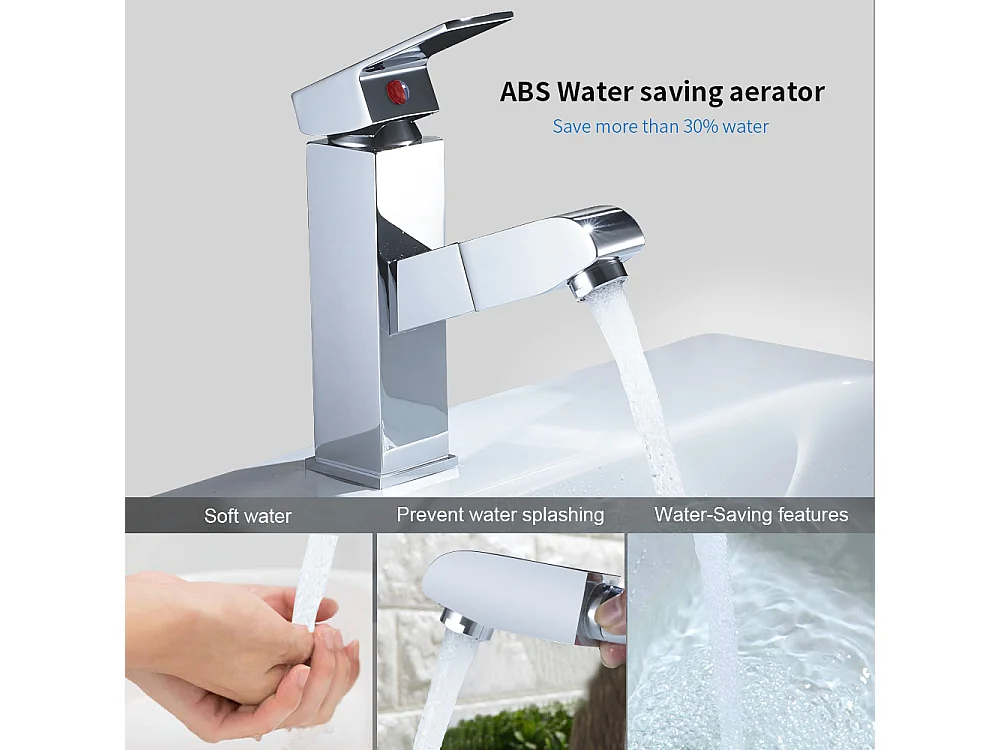 Grifo de Lavabo con Ducha Extraíble de Latón Cromado + Toallero de Pared de Acero Inoxidable Cepillado