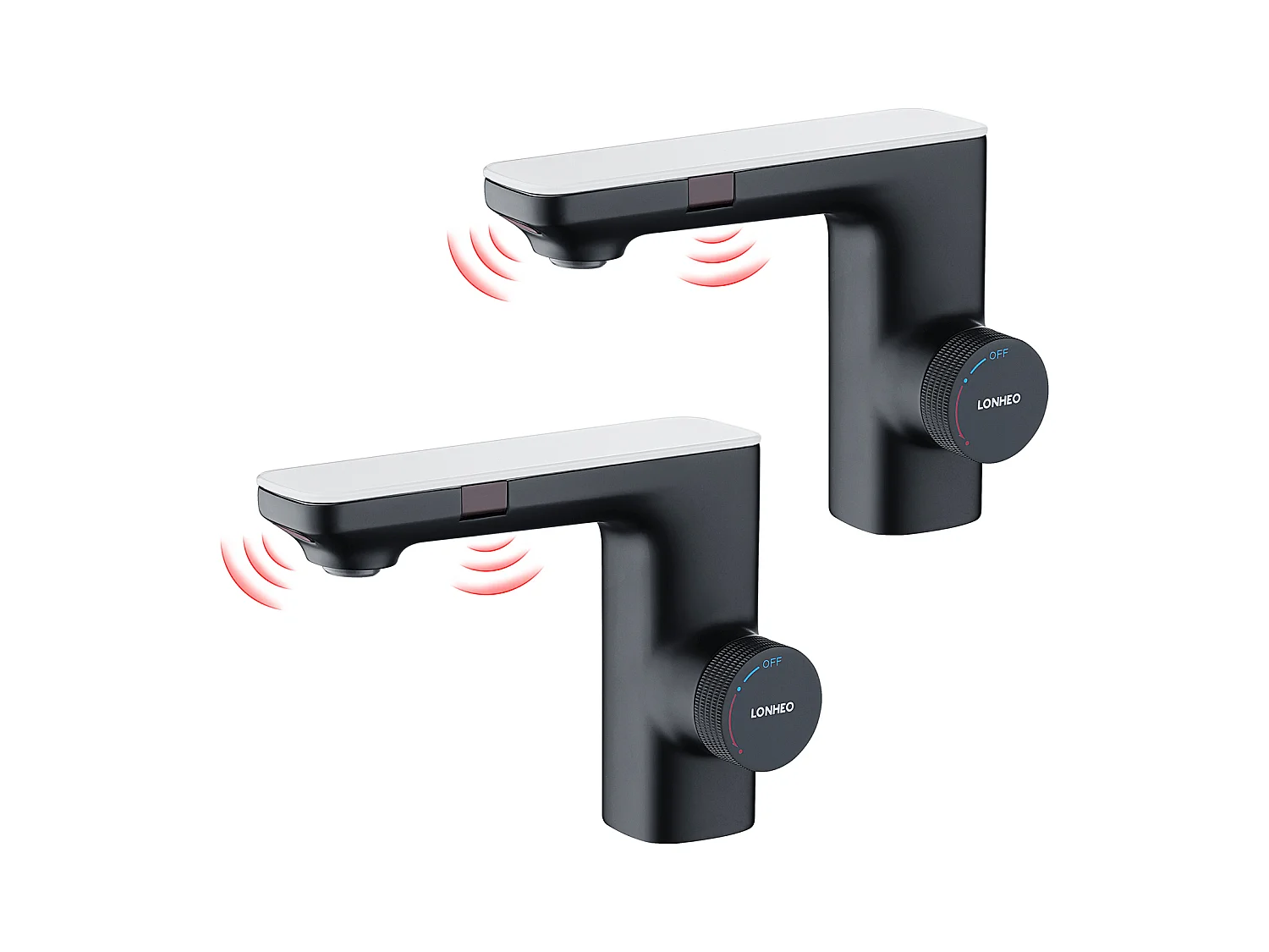 2pcs Mezclador Lavabo Sensor Infrarrojo Inteligente Automático, Mezclador Infrarrojo Electrónico Negro de Latón