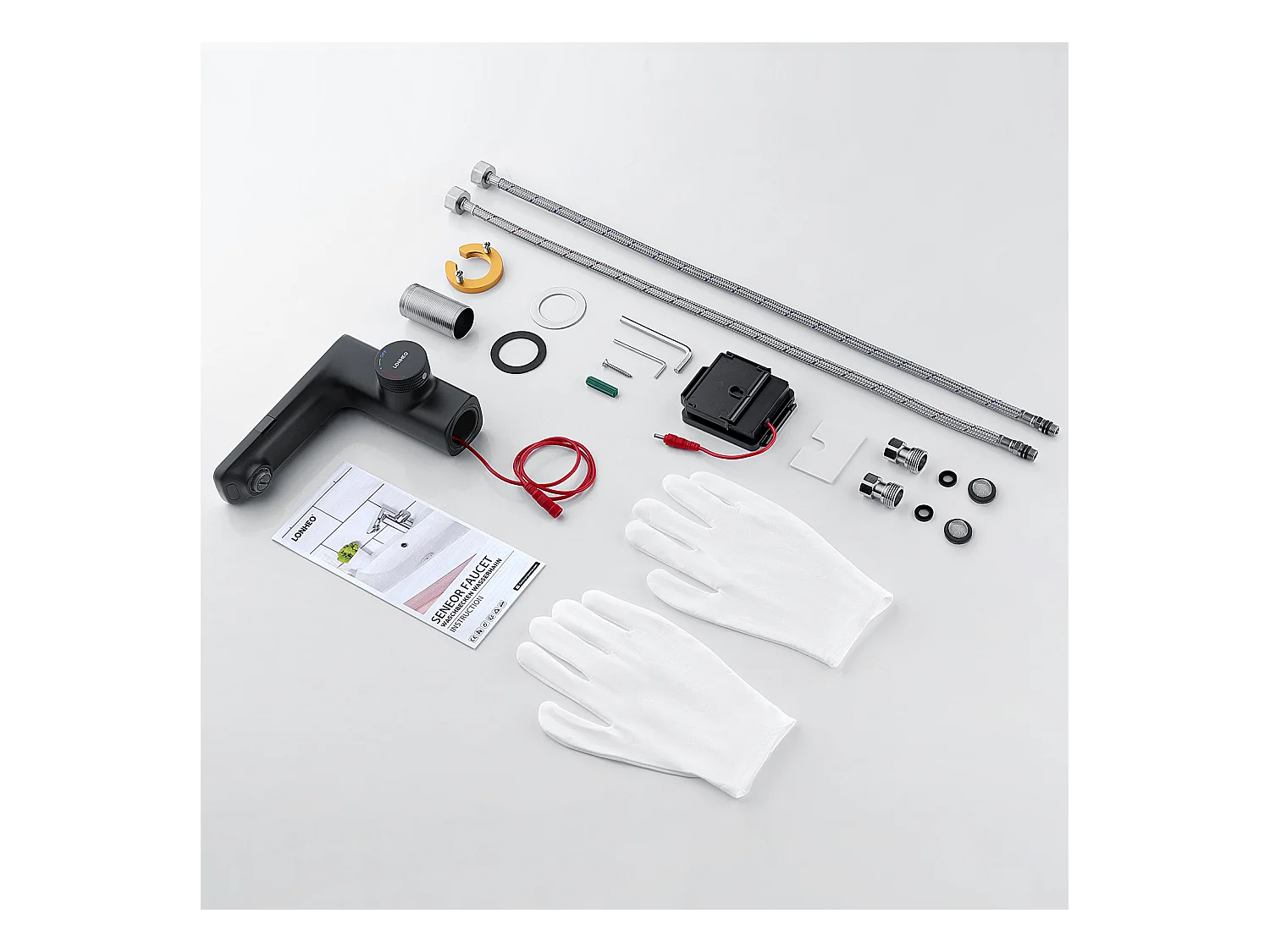 2pcs Mezclador Lavabo Sensor Infrarrojo Inteligente Automático, Mezclador Infrarrojo Electrónico Negro de Latón