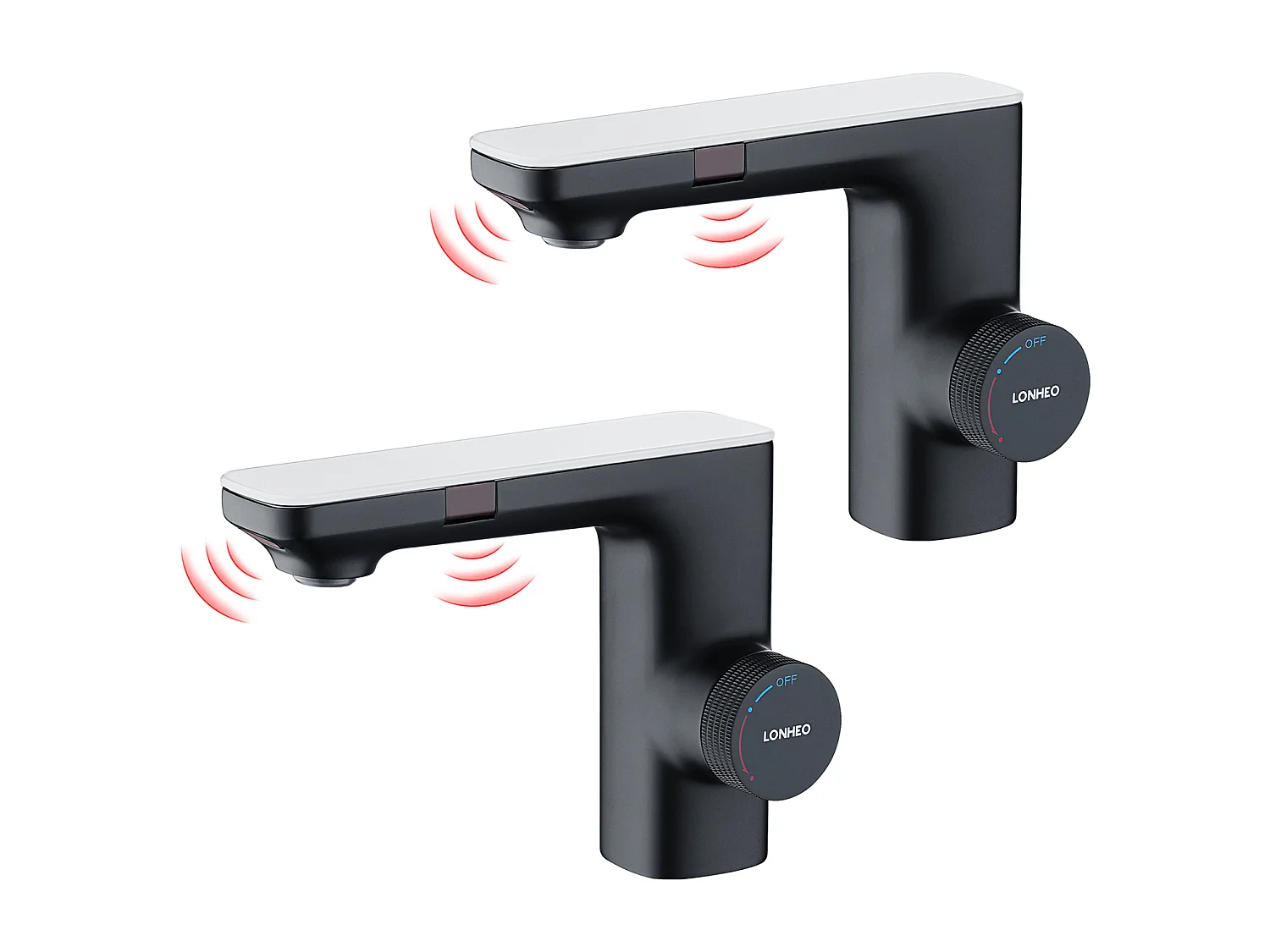 2pcs Mitigeur Lavabo Capteur Infrarouge Intelligent Automatique, Mitigeur Infrarouge Electronique Noir en Laiton