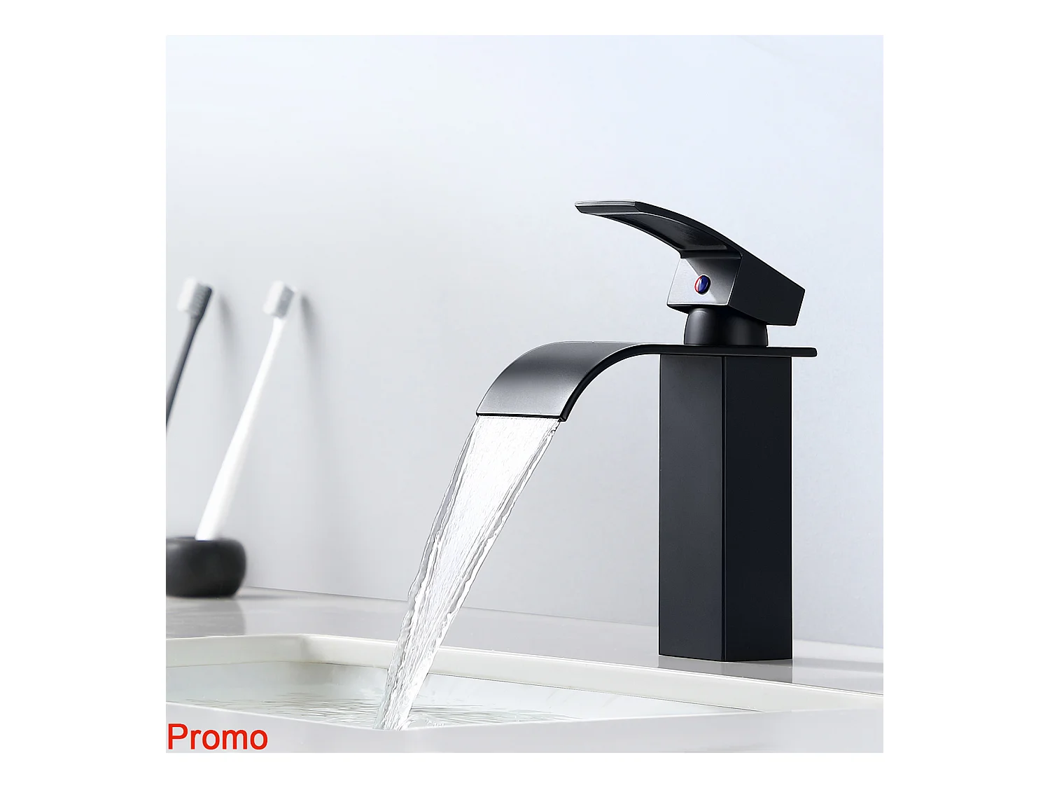 Mitigeur Robinet de Lavabo Cascade Noir Moderne Mitigeur Robinet Salle Bain pour Vasque à Poser Robinetterie Convient pour un Lavabo Encastré