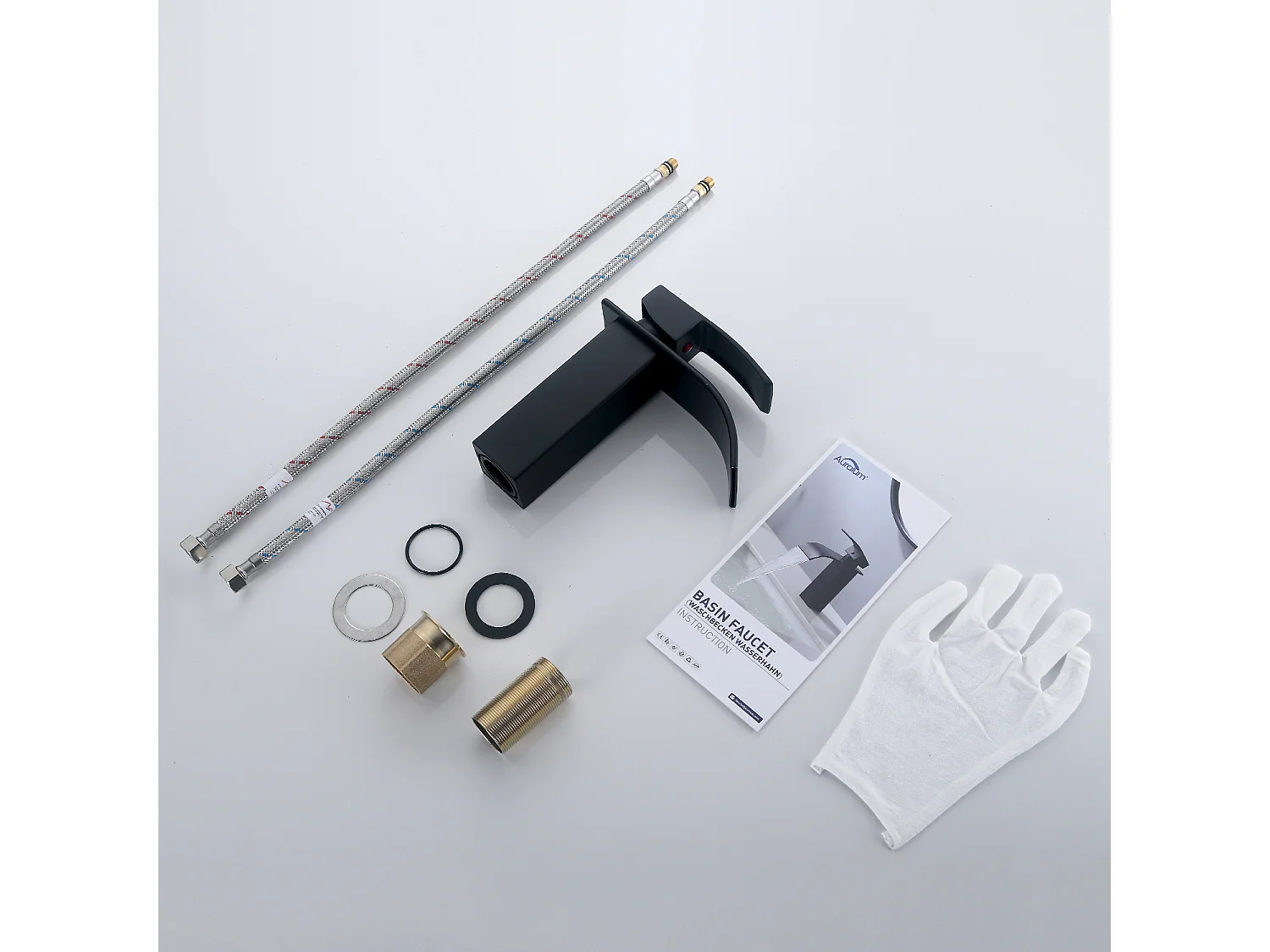 Mitigeur Robinet de Lavabo Cascade Noir Moderne Mitigeur Robinet Salle Bain pour Vasque à Poser Robinetterie Convient pour un Lavabo Encastré