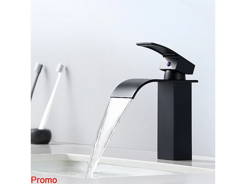 Wastafelmengkraan Waterval Zwart Modern Mengkraan Badkamer voor Opbouw Wastafel Kranen Geschikt voor Inbouw Wastafel