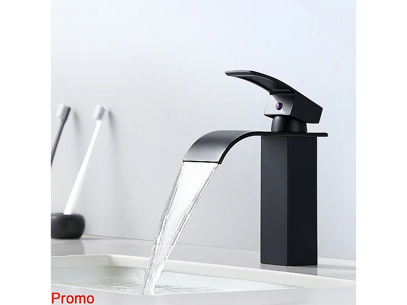 Mitigeur Robinet de Lavabo Cascade Noir Moderne Mitigeur Robinet Salle Bain pour Vasque à Poser Robinetterie Convient pour un Lavabo Encastré