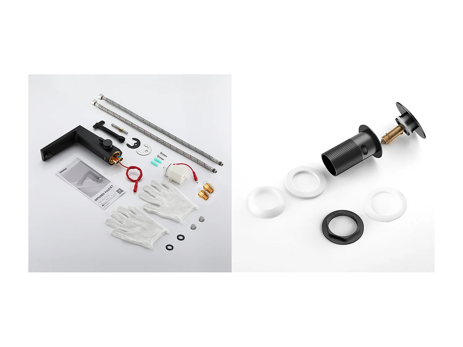 Wastafelmengkraan Infraroodsensor Intelligent Automatic,Zwart,Warm/KoudWater+Wastafelbonde Pop-up met Overloop Automatisch Universeel