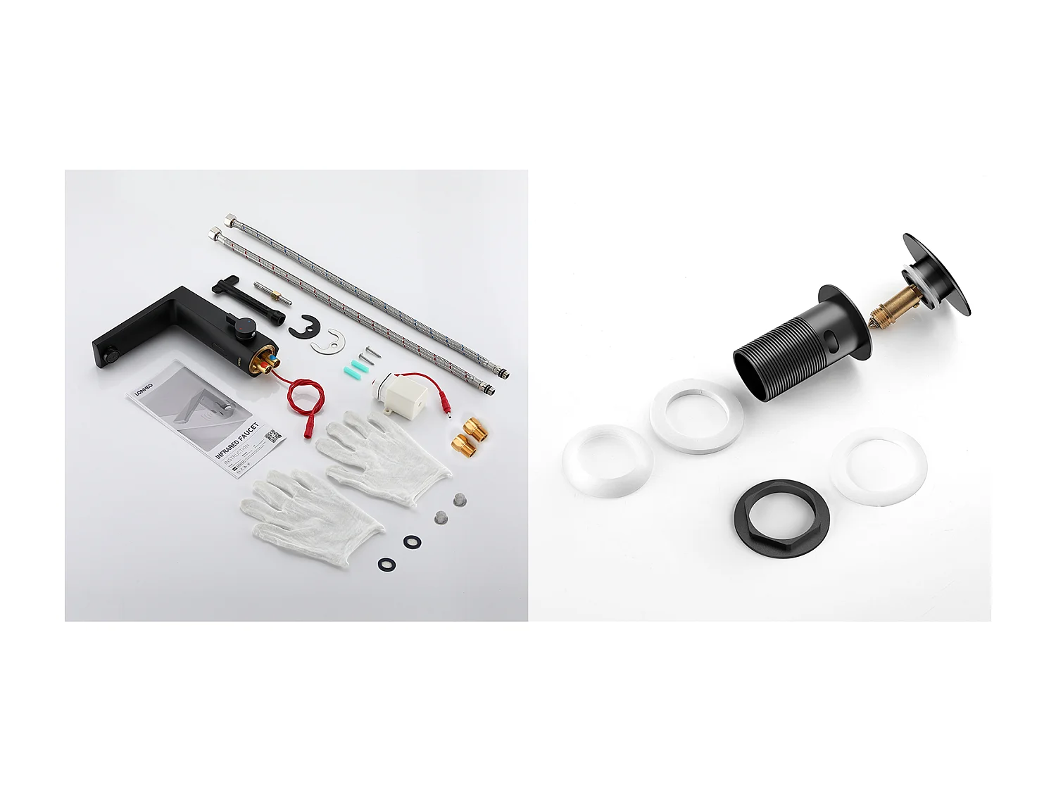 Wastafelmengkraan Infraroodsensor Intelligent Automatic,Zwart,Warm/KoudWater+Wastafelbonde Pop-up met Overloop Automatisch Universeel