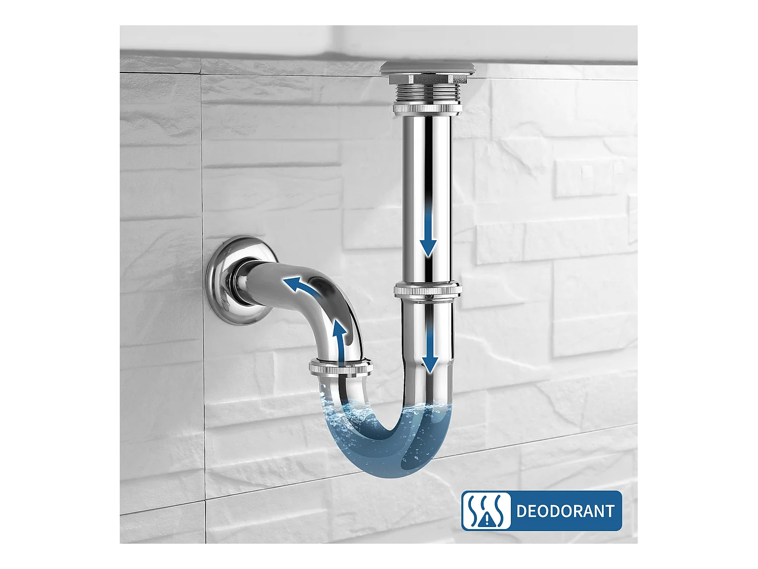 Robinet Salle Bain Moderne, Mitigeur Lavabo,Finition or Rose,Chromé+Siphon de Lavabo Forme U Tube de Siphon Anti-odeurs Siphon Ø32 mm,Chromé