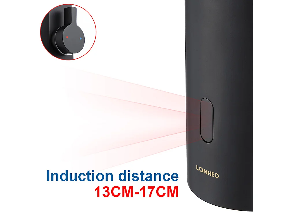 Mezclador Lavabo Sensor Infrarrojo Inteligente Automático,Negro,Agua Caliente/Fría+Cepillo WC Suspendido con Soporte de Cepillo, Acero INOX,Negro