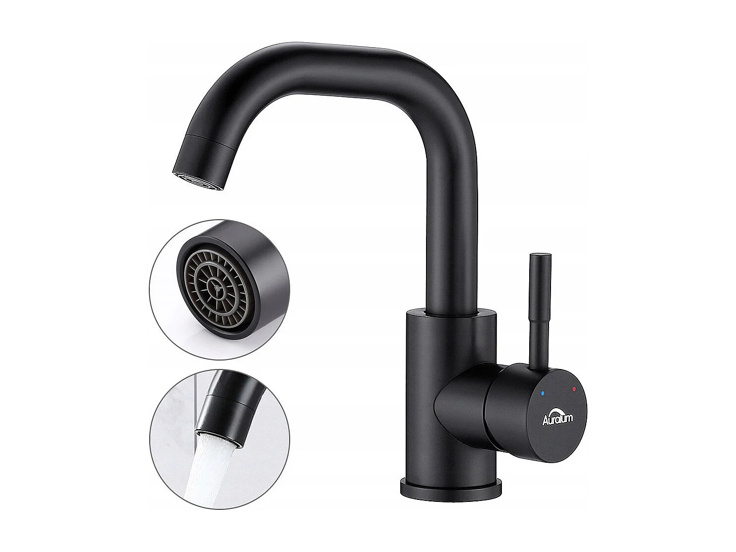 AuraLum Max Grifo Lavabo Negro Girante 360°, Mezclador Lavabo Altura Total 250 mm, Grifos Baño con Aireador Desmontable,Modelo UE
