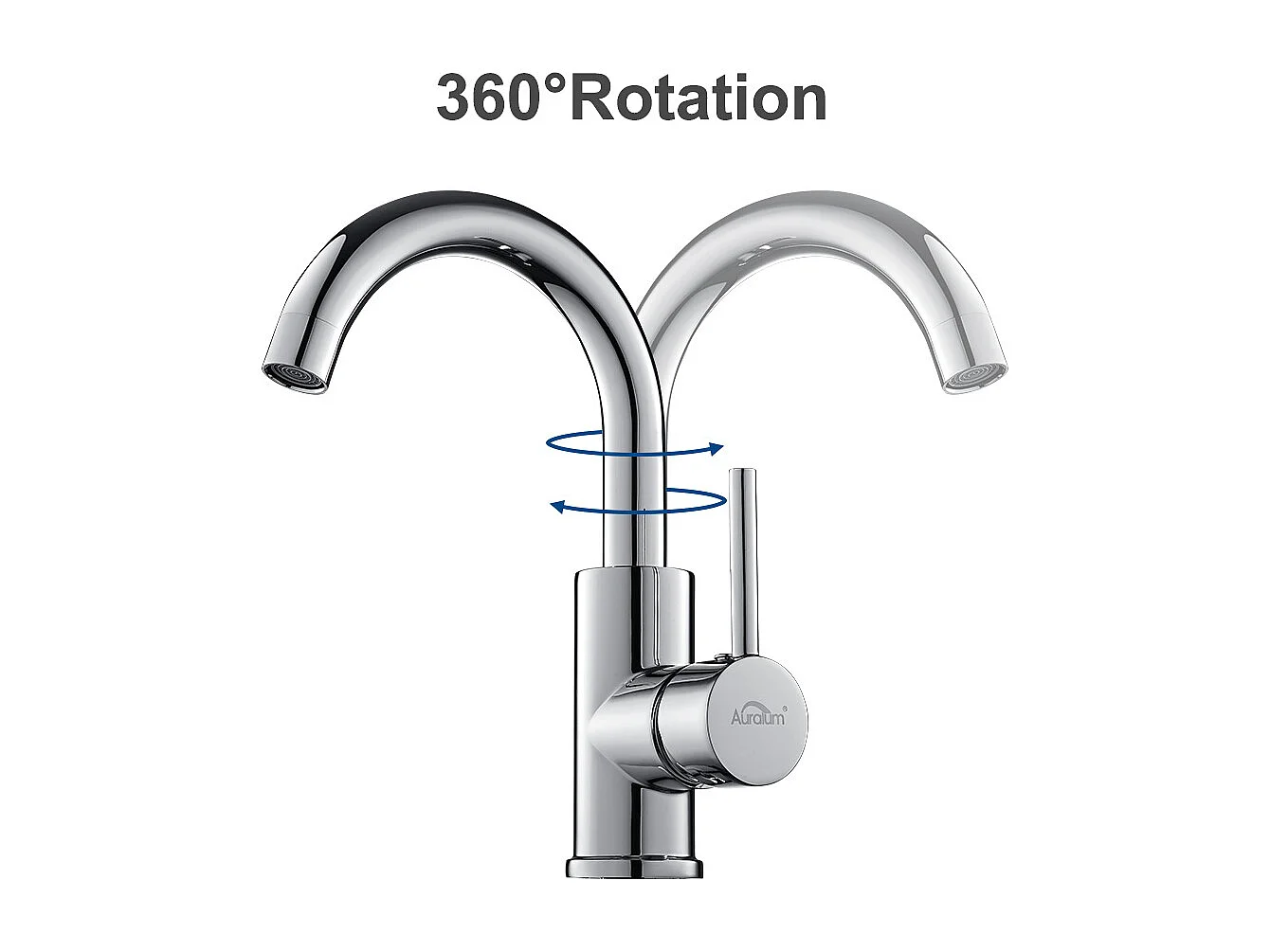 Auralummax Robinet Lavabo Salle Bain Bec Haut Chromé Brillant Rotatif 360°+Ensemble Salle Bain Accessoire 6 Pièces,Auto-adhésif/percer,Inox,Brossé