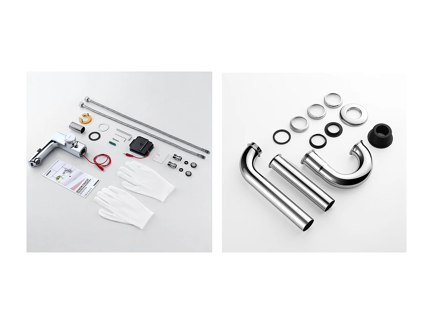 Robinet Automatique Infrarouge,Barboteur démotable,à Double Induction,Chromé+ Siphon de Lavabo Forme U Tube de Siphon en Acier Inoxydable,Chromé