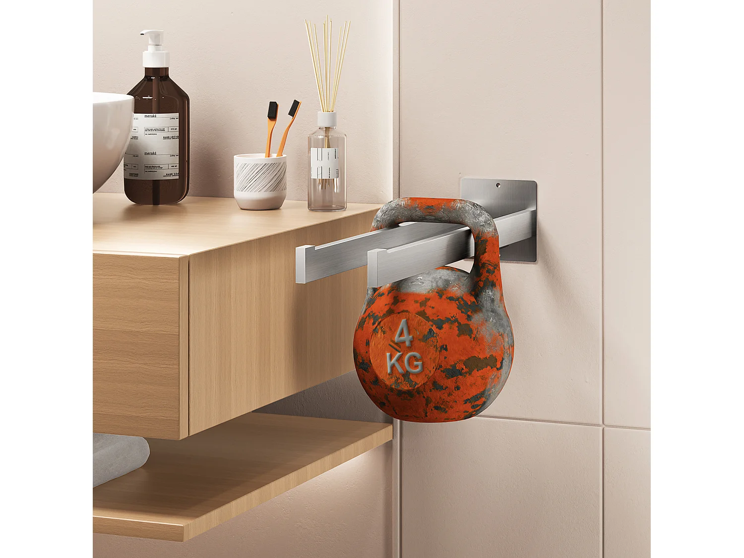Mitigeur Lavabo Monotrou avec Tirette Vidage,Bonde Incluse, Chromé+Porte Serviette Salle Bain Adhésif/Perçage,Barres Porte Serviettes Mural,Brossé
