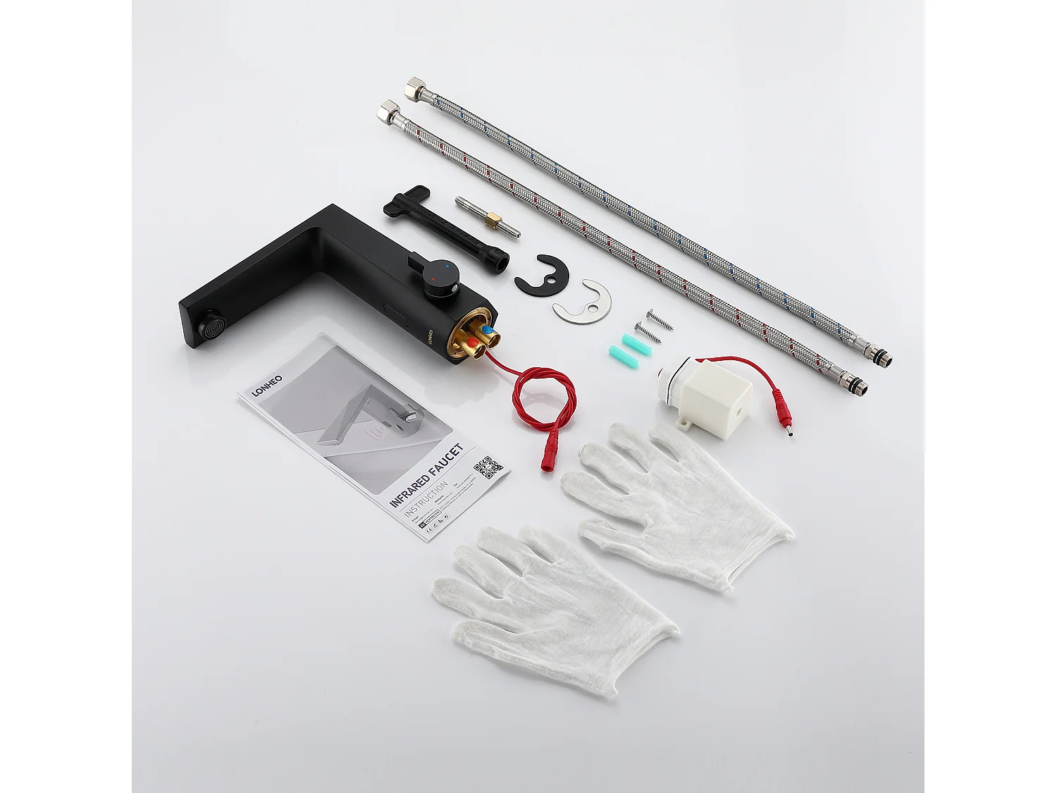 LONHEO MAX Wastafelmengkraan Intelligente Automatische Infraroodsensor, Zwart Messing Elektronisch Infrarood Mengkraan Warm en Koud Water