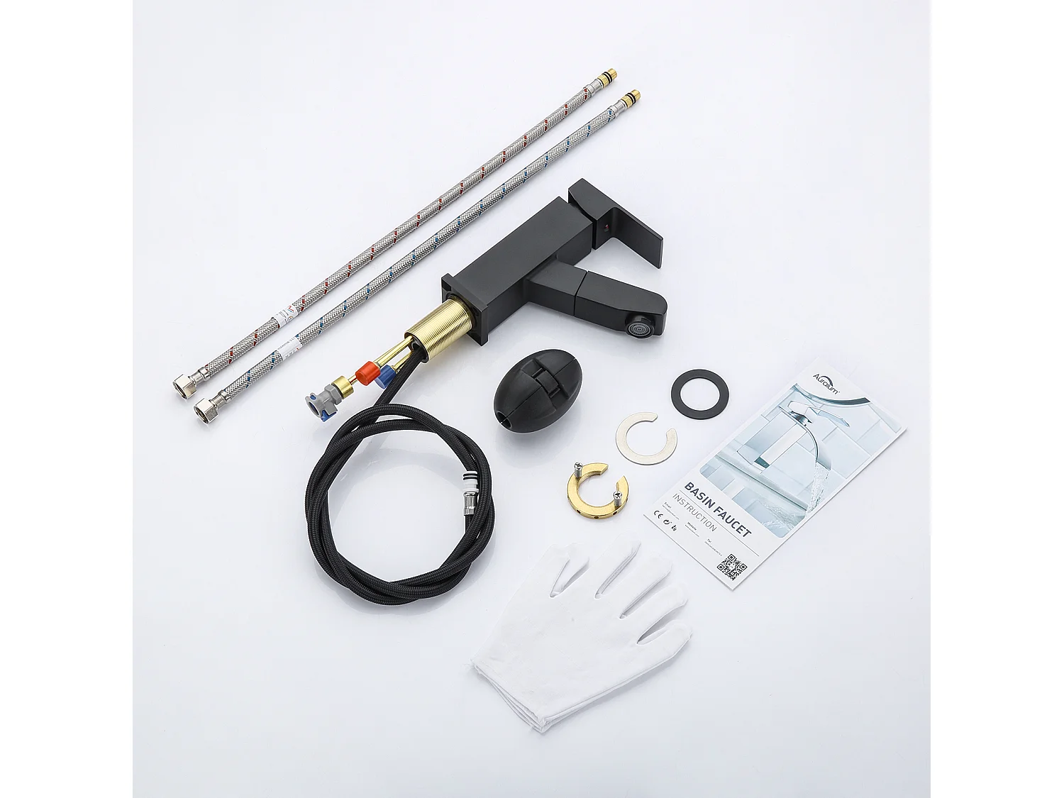 AuraLum Max Waschtisch-Mischbatterie mit ausziehbarer Brause, schwarze Badezimmer-Mischbatterie, Wasserhahnhöhe 174 mm, EU-Modell