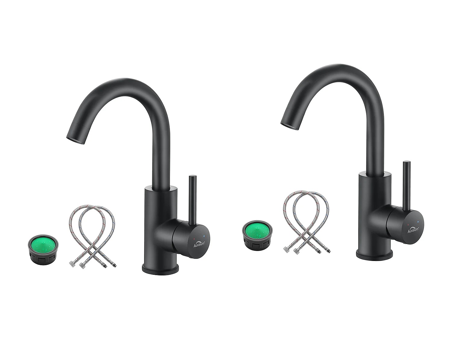 2pcs Mitigeur Lavabo, Auralum max Robinet Salle Bain Noir Rotatif à 360°, Robinet Lavabo Hauteur Total 260mm avec Aérateur Démotable