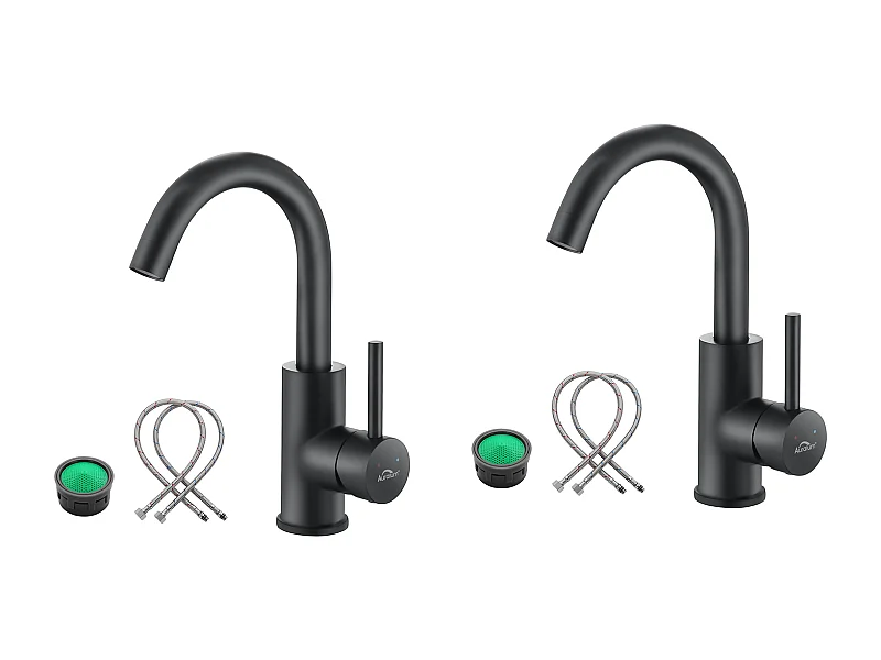 2pcs Mitigeur Lavabo, Auralum max Robinet Salle Bain Noir Rotatif à 360°, Robinet Lavabo Hauteur Total 260mm avec Aérateur Démotable