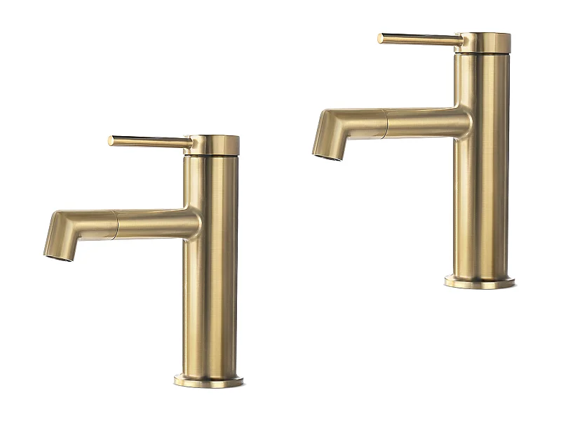 2pcs Grifo de Lavabo Boquillo Rotación 360°,Mezclador de Agua Caliente y Fría para Lavabo, Grifo de Baño con Baqueta Demotable, Dorado