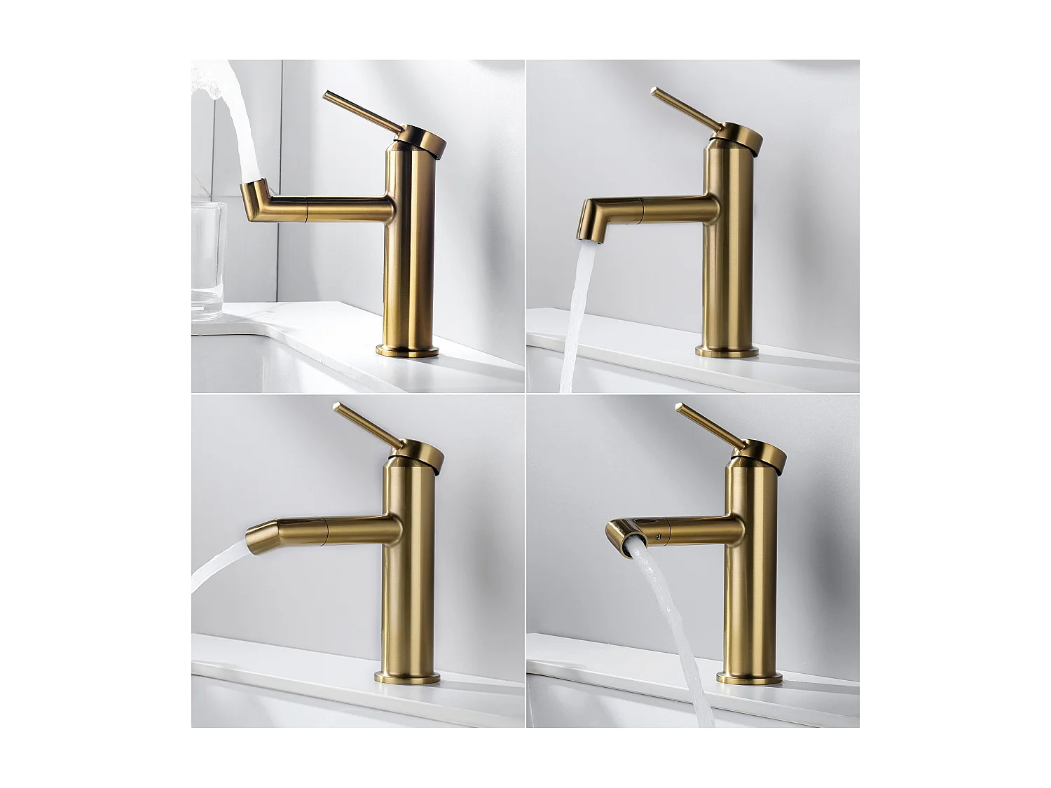 2pcs Rubinetto per lavabo Becco Rotazione 360°,Miscelatore ad acqua calda e fredda vasca,rubinetto del bagno con sguainetto demotable,dorato