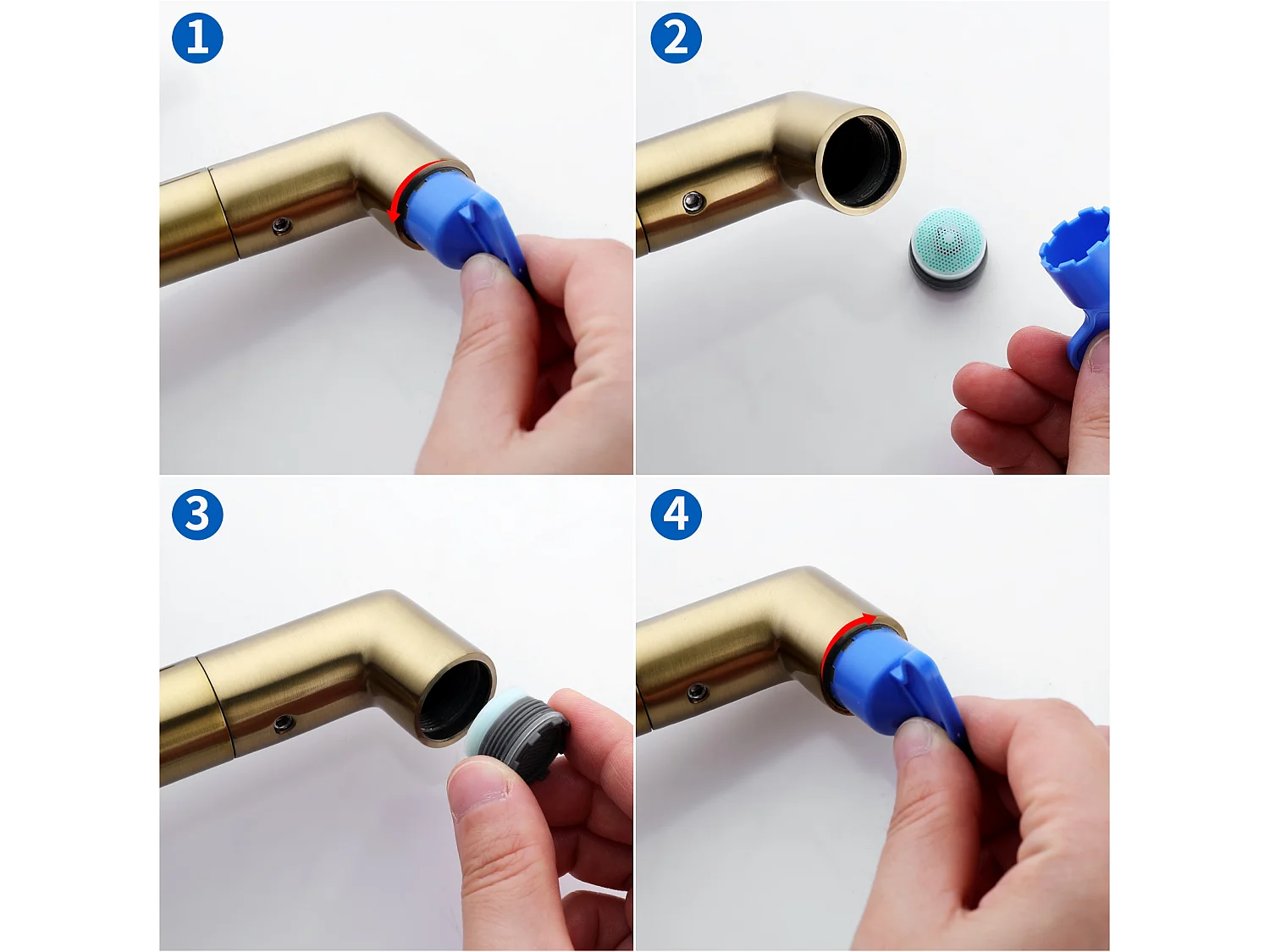 2pcs Robinet  de Lavabo Bec Rotation 360°, Mitigeur à Eau Chaude et Froide pour Vasque, Robinet de Salle de Bain avec Barboteur Démotable, Doré