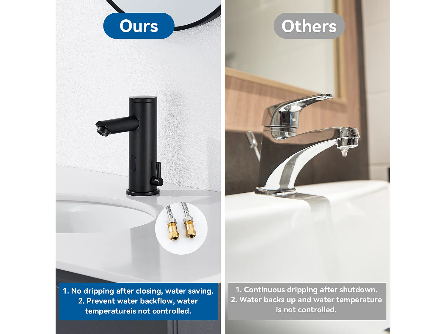 Grifo de lavabo infrarrojo Negro totalmente automático+Cepillo de bañoWC Suspendido con Soporte de Cepillo, Acero INOX, Negro