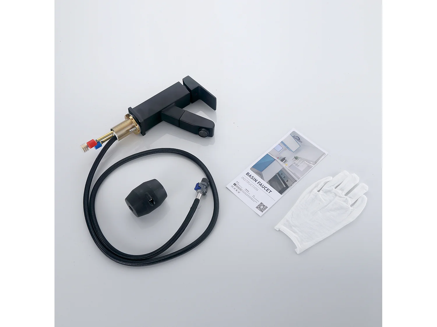 Badkamerkraan handdouche zwart, enkele hendel, warm/koud water met 2 slangen, wastafelmengkraan wastafelmengkraan badkamerkraan