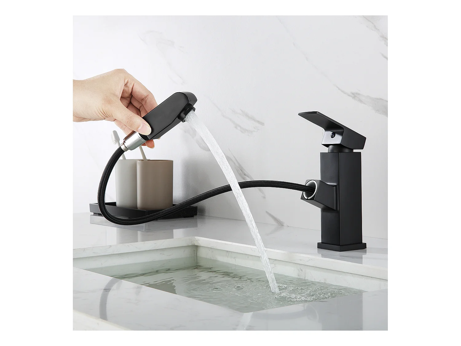 Robinet salle bain douchette noir,levier unique,eau chaude/froide avec 2 tuyaux, mitigeur lavabo robinet lavabo mitigeur salle de bain robinet
