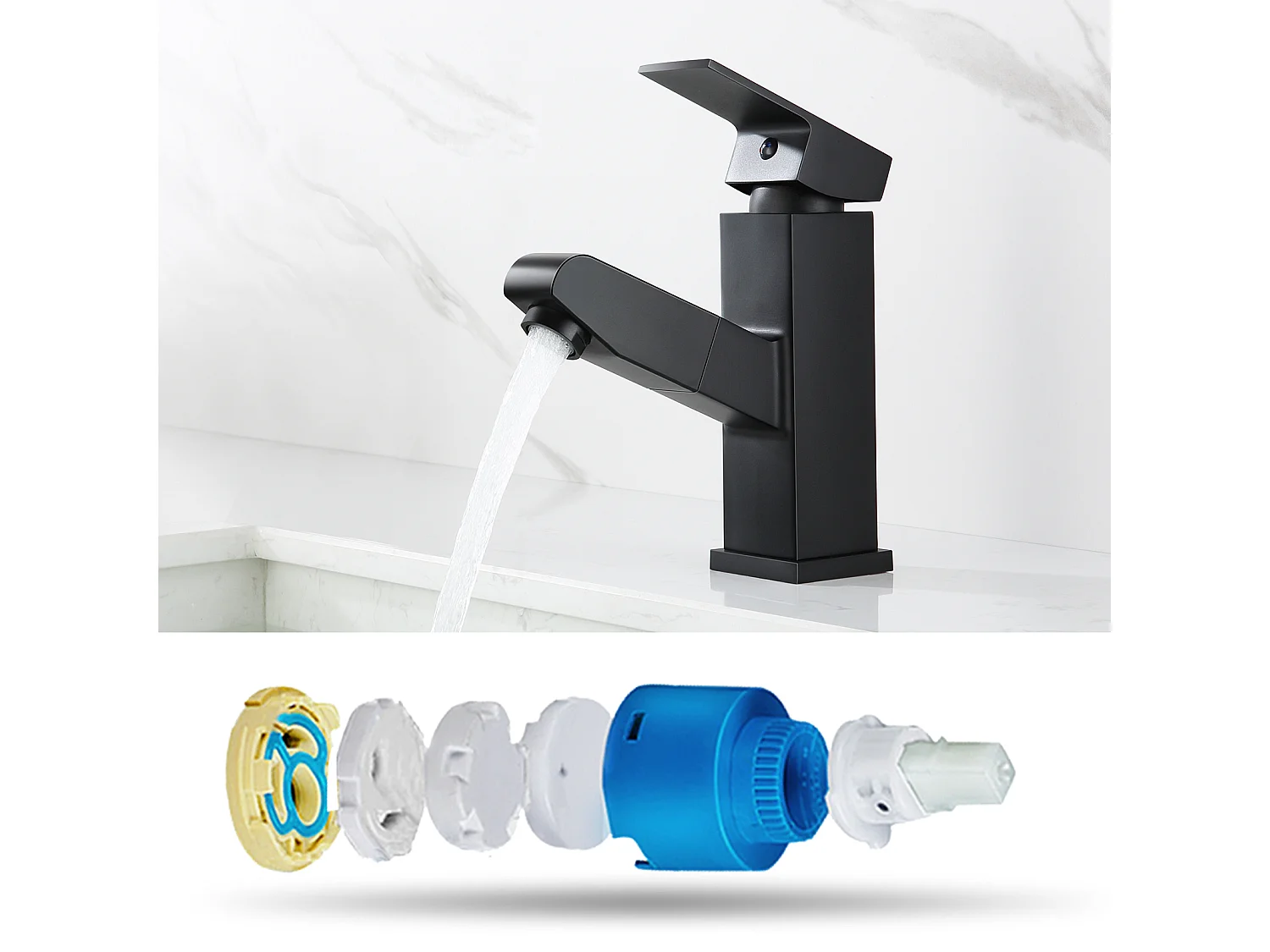 Robinet salle bain douchette noir,levier unique,eau chaude/froide avec 2 tuyaux, mitigeur lavabo robinet lavabo mitigeur salle de bain robinet