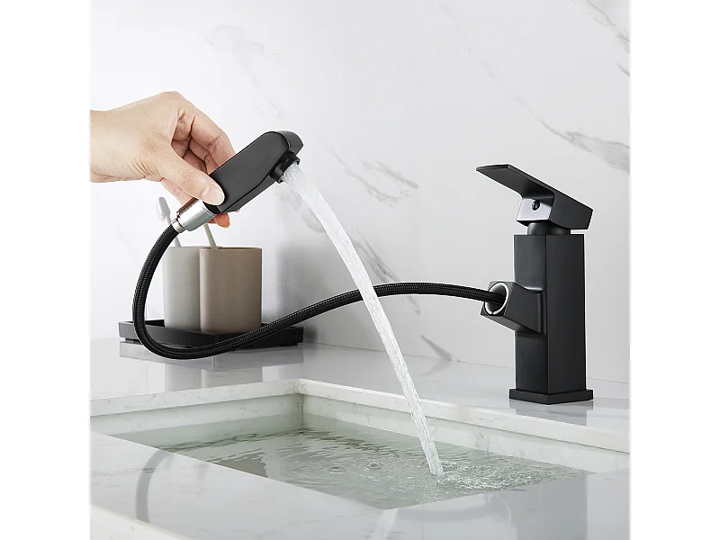 Badkamerkraan handdouche zwart, enkele hendel, warm/koud water met 2 slangen, wastafelmengkraan wastafelmengkraan badkamerkraan