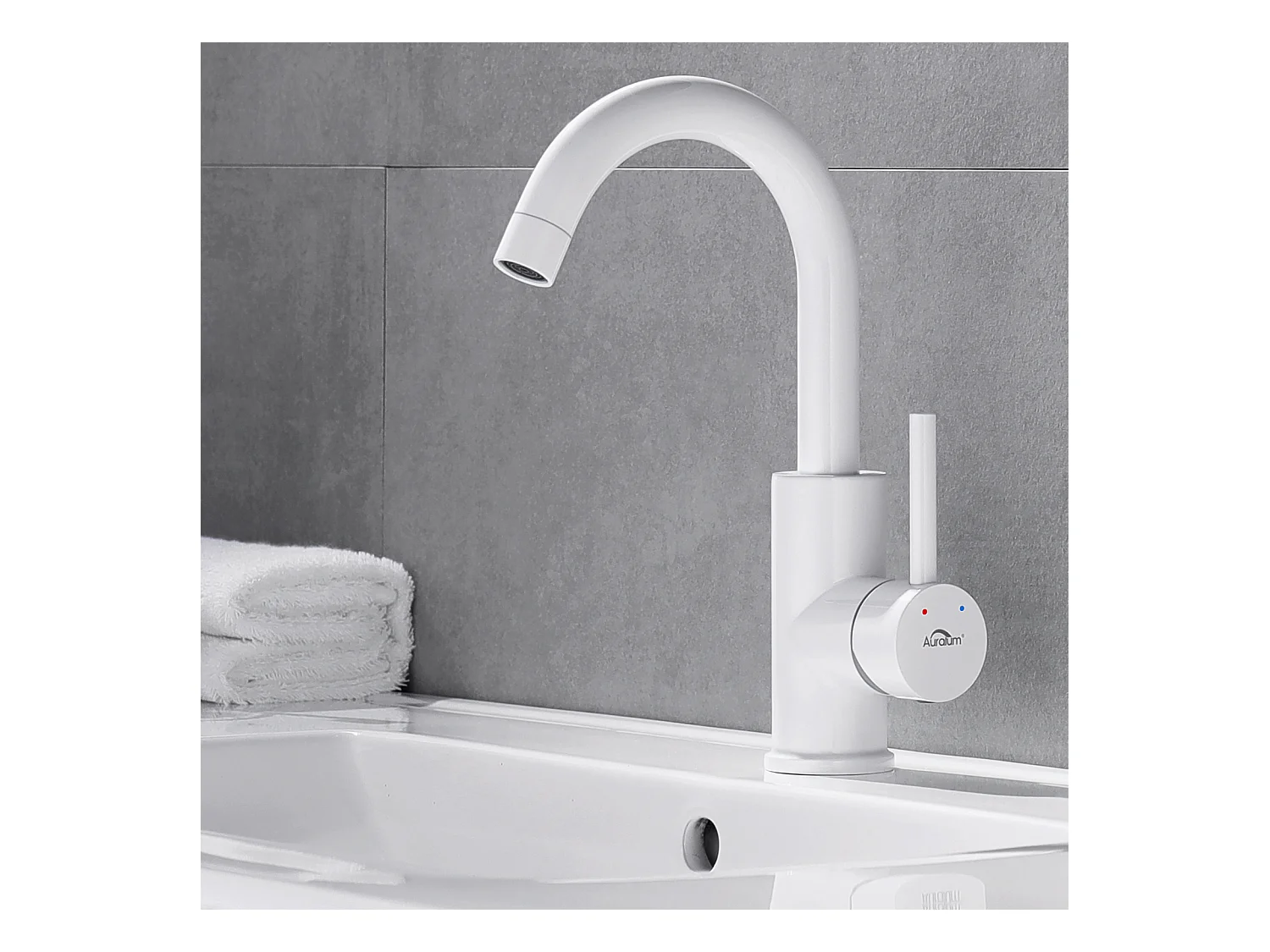 Miscelatore Lavabo,AuraLum Max Rubinetto Lavabo Alto Girevole a 360°, Rubinetto per Lavabo da Bagno con Aeratore Staccabile, Bianco,Modello UE