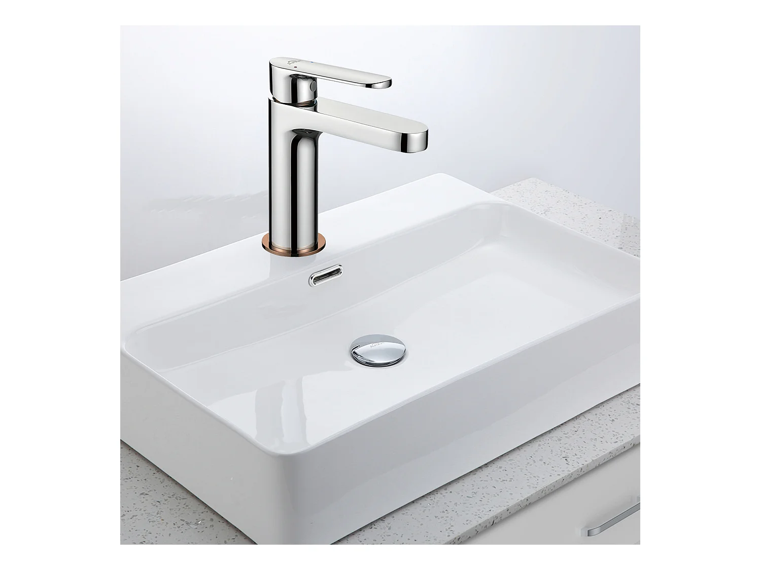 Robinet Salle Bain Moderne, Mitigeur Lavabo,Finition or Rose,Chromé+Bonde de Lavabo Bonde Pop-up avec Trop-plein Automatique Universelle